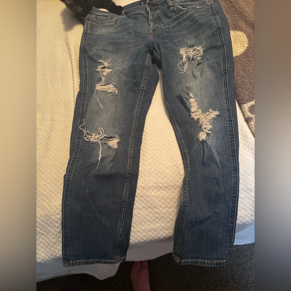 Hollister Women's Distressed Straight Leg Jeans - Blue